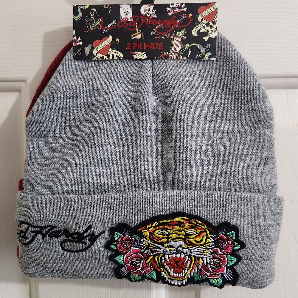 Ed Hardy Beanie Hats 2 Piece Set Tiger NWT